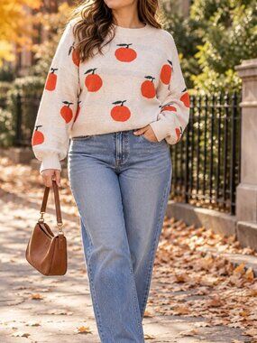 Moon and Madison Women's Orange Print Sweater Size Small Long Sleeve